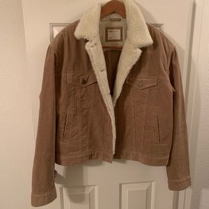 ASOS Tall Cord Jacket with Fleece Collar in Stone